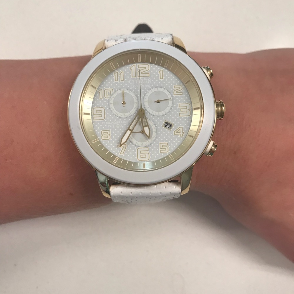 Citizen eco-drive white leather watch